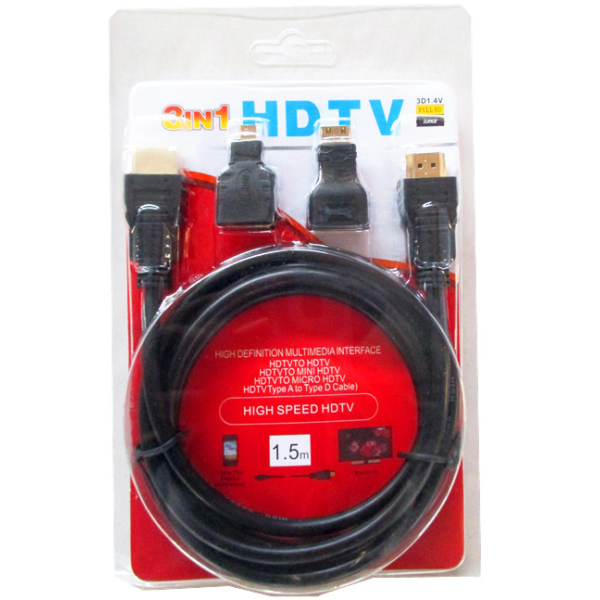 HDMI SA-352 3IN1 1.5M سلك اتش دي بطول 1.5م مع ثلاثة مداخل متنوعة اتش دي - ميني اتش دي - مايكرو اتش دي