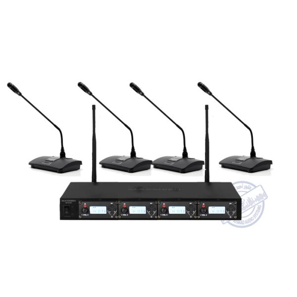 Maxmeen UHF Digital Wireless Receiver MG-W4000 4-Wireless Desktop Microphone MG-W50  لاقط 4 مكتبي  ديجتال يو اتش اف من ماكسمين مناسب للمدارس والحفلات جودة عالية مع ضمان سنتين  