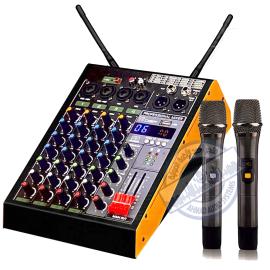 IBX-AN47 4chanal premium mixer with wireless microphone مكسر صوت من أي بي اكس بقوة 47وات يعمل بنظام الأوم مع 2لاقط لاسلكي يدوي مدمج جودة عالية